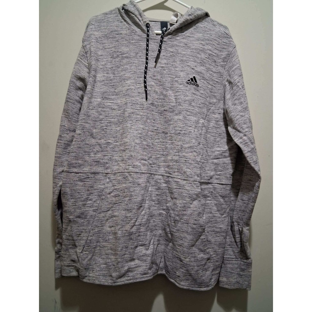 Adidas Heathered Gray Hoodie Pullover Drawstring Pocket Athletic Mens XL